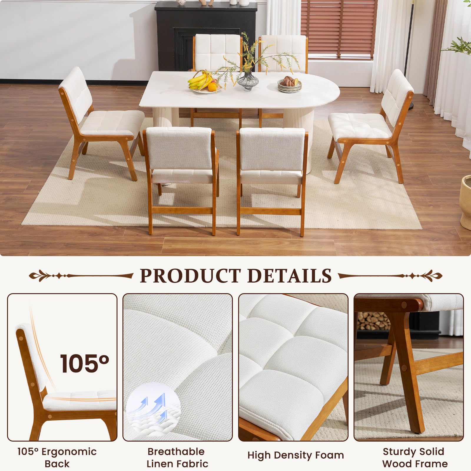 Amazon｜Furniliving オーク木製ダイニングチェア4脚セット、ミッド
